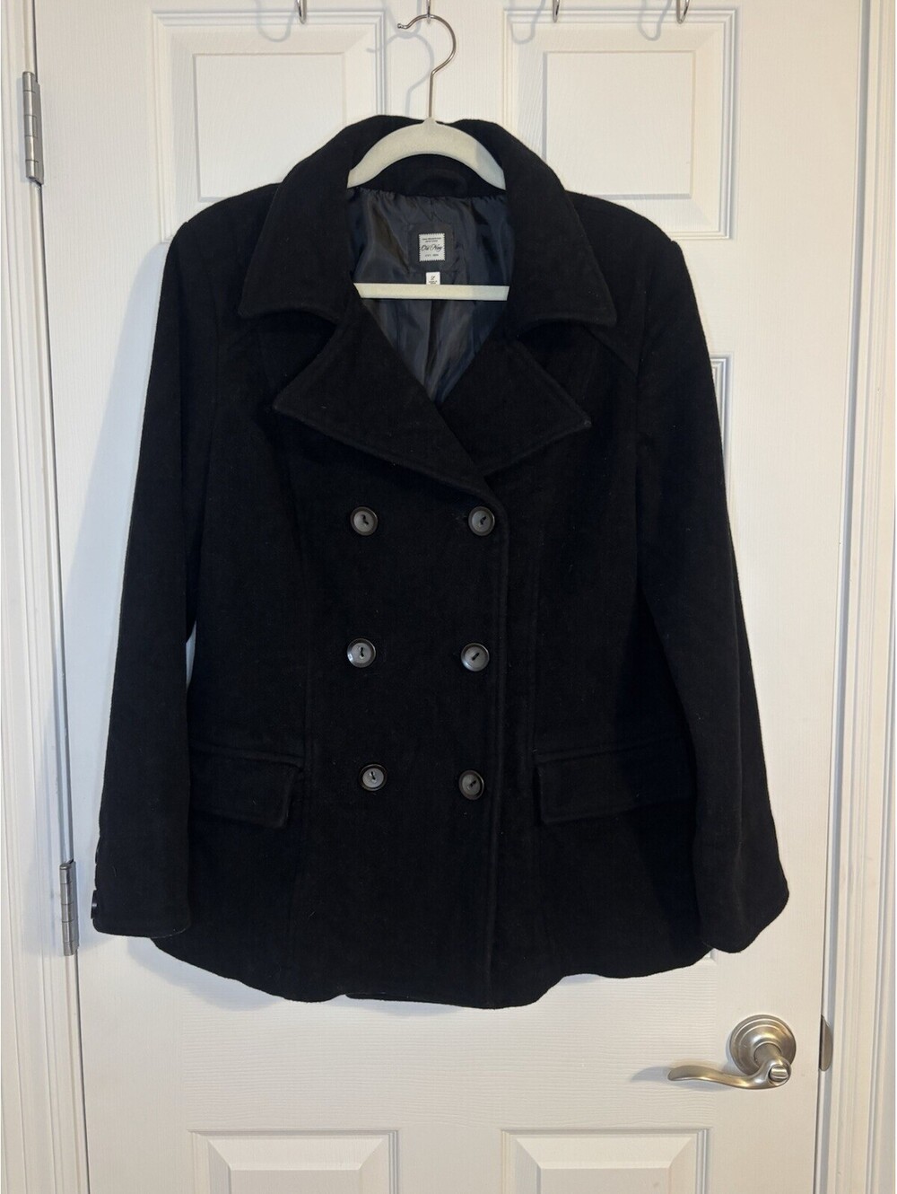 Double breasted black peacoat size large old navy